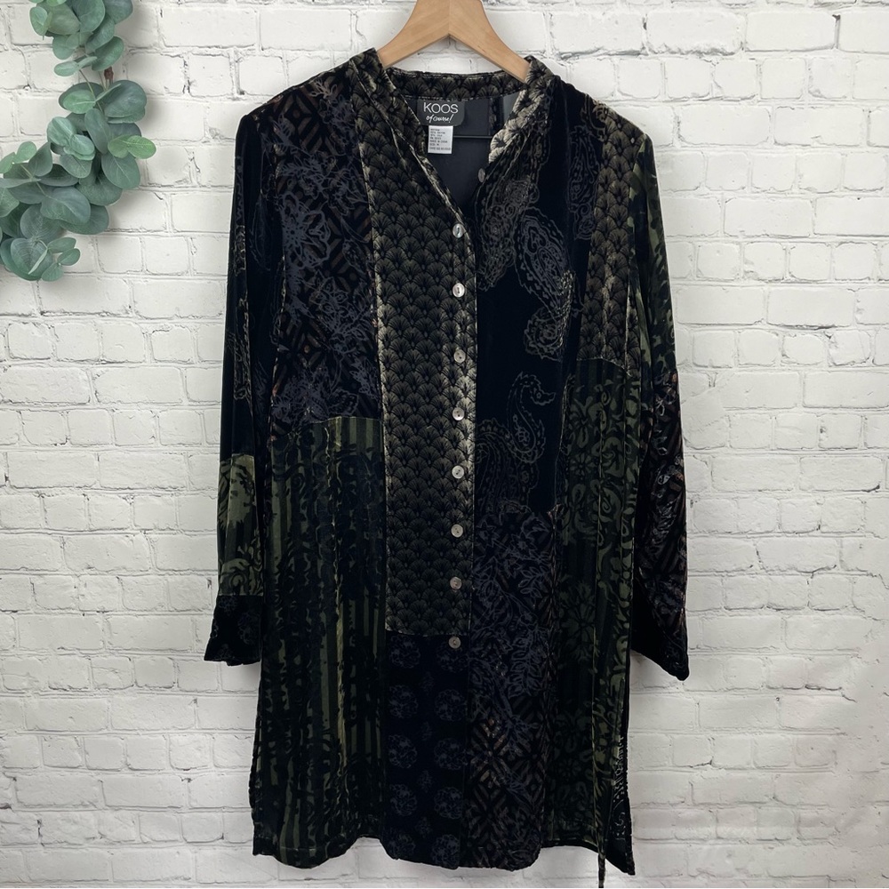 KOOS Of Course Velvet Button Front Silk Blend Tunic/Duster size Medium